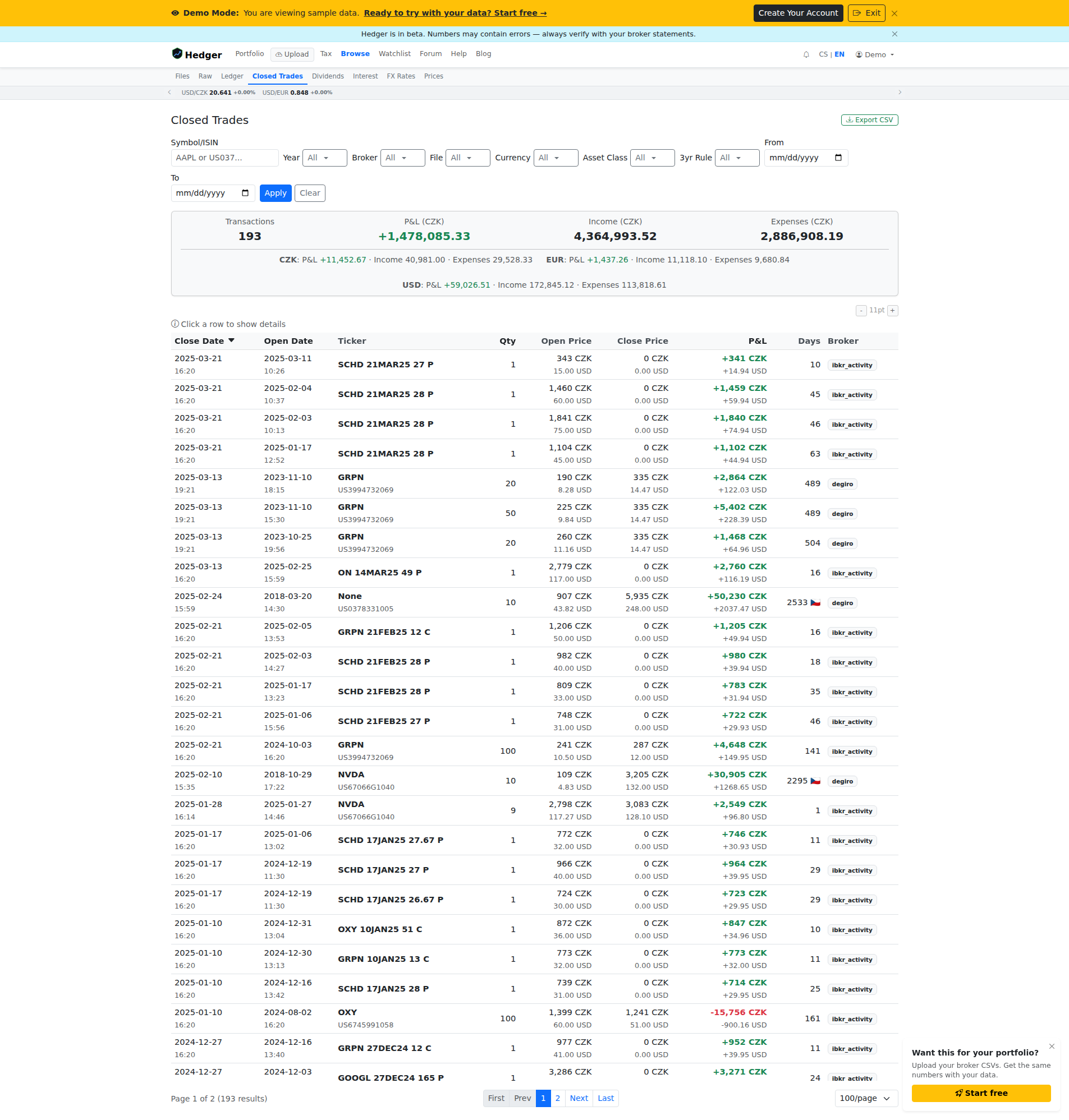 Options handling in Hedger